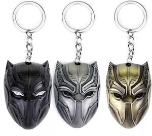 2018 Marvel Avengers Black Panther Mask Keychain Figurine, Black | Silver | Gold